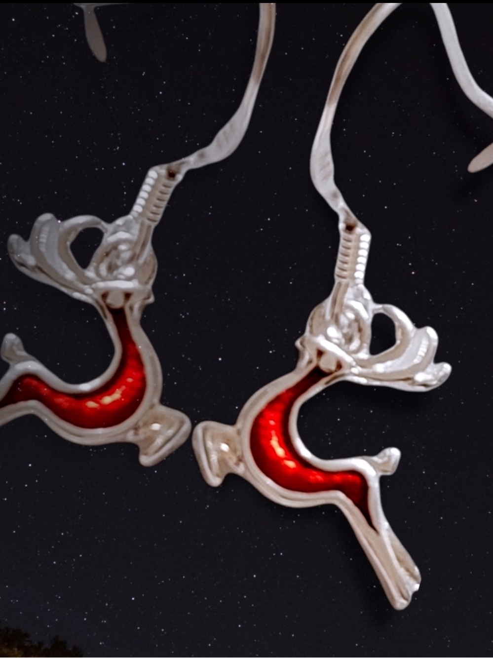 Sterling Silver Red Reindeer Dangle Earrings NWT